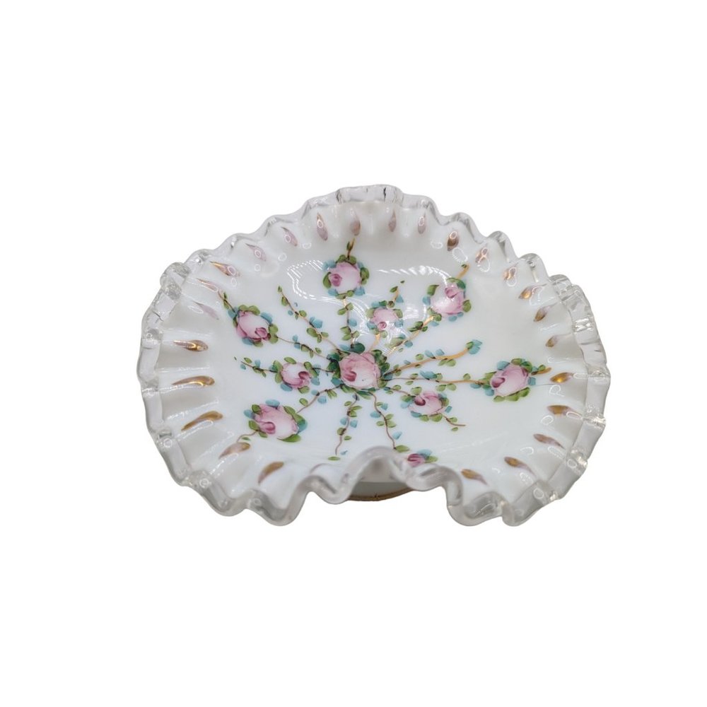 Fenton Silver Crest Charleton Rose Hand Painted Compote With Gold Trim - Picture 2 of 15